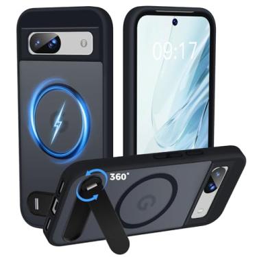 Imagem de Reukdnv Capa multifuncional para Google Pixel 8A com [suporte integrado de 360°] e magnética [compatível com Mag-Safe] Capa fina translúcida proteção à prova de choque de grau militar (15,5 cm, preta)
