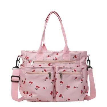 Imagem de FOTN Bolsa feminina cereja para trabalho diário, bolsa de lona grande com vários bolsos para uso diário em viagens (rosa cerejeira)