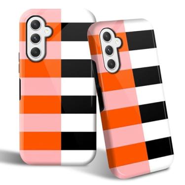 Imagem de SROJDHFJB Capa de telefone para Samsung Galaxy A16 5G, capa protetora de 2 camadas com design estampado listrado rosa, preto, laranja, parte traseira rígida + amortecedor de TPU macio capa fina para