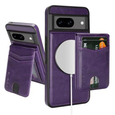Imagem de SkyEagle Capa carteira compatível Magsafe 2 em 1 destacável para Google Pixel 8 com porta-cartões mulheres e homens, couro sintético magnético com bloqueio de RFID, compartimentos de crédito, capa de