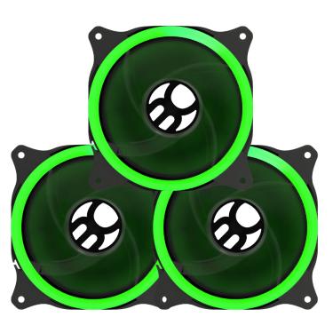 Imagem de Kit 3x Fan Cooler 120mm 1.300 Rpm 12V LED Verde 4 Pinos