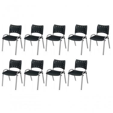 Imagem de Cadeira Iso Base Cinza, Igreja, Escola, Escritório - Preto Kit 9 Peças