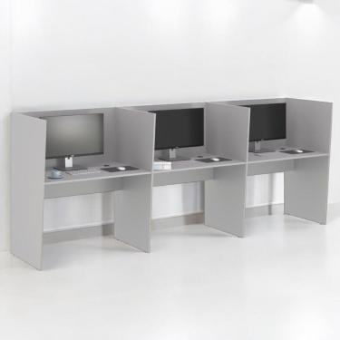 Imagem de Estação De Trabalho Escritório Mesa Call Center 3 Lugares Cinza
