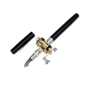 Imagem de Vara de Pesca de Viagem Bolso portátil telescópico mini vara de pesca em forma caneta dobrada com roda carretel(Preto)