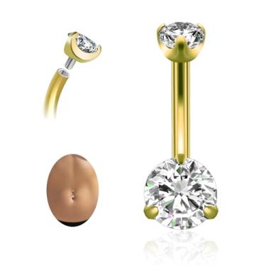 Imagem de QUZIONE Anéis de umbigo de titânio G23 14G — Joias de piercing de umbigo flutuante com zircônia cúbica de lágrima de 5 mm e 8 mm — Barra curva de rosca interna, hipoalergênica (10 mm/12 mm, prata/ouro