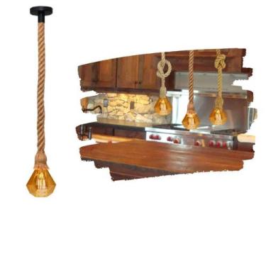 Imagem de Pendente Corda Sisal Rústico 1,80M Nó Lâmpada Led Formato - Pendente +