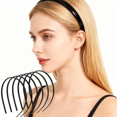 Imagem de Faixa de cabelo unissex de plástico antiderrapante, pacote com 6 faixas de cabelo com pente de dentes de 8 mm, preta para homens, mulheres e cenas diárias