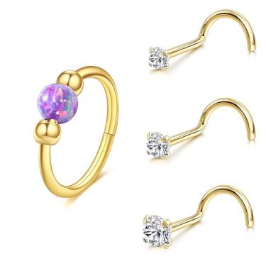 Imagem de Conjunto de argolas pequenas hipoalergênicas de aço cirúrgico 316L para cartilagem de 20 g para mulheres, brincos de opala 18G de 10 mm para hélice/tragus/concha/torre/2ª-3ª orelha/piercing de nariz