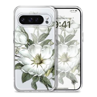 Imagem de Gencyfu Capa para Google Pixel 10 Pro XL, suporte para Magsafe, capa protetora magnética fina para celular Pixel 10 Pro XL 6,8 polegadas, flores brancas