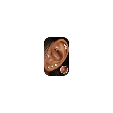 Imagem de Fansilver 6 pares de brincos hipoalergênicos e lisos banhados a ouro 14 K para mulheres, brincos modernos de cartilagem pequena, conjunto de brincos de aço cirúrgico CZ Helix Conch Tragus Piercing