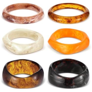 Imagem de HIYZI 6 pulseiras grossas de resina acrílica, pulseira geométrica, pulseira larga, acetato grosso, conjunto de joias para presente feminino, About 2.56 inches, Resina, acrílico, Sem Pedra Preciosa