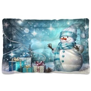 Imagem de KEEPREAL Cama de Natal para cães com boneco de neve, cama retangular confortável para animais de estimação, cama ultra macia e calmante para cães pequenos e médios, 45,7 x 61 cm (110)