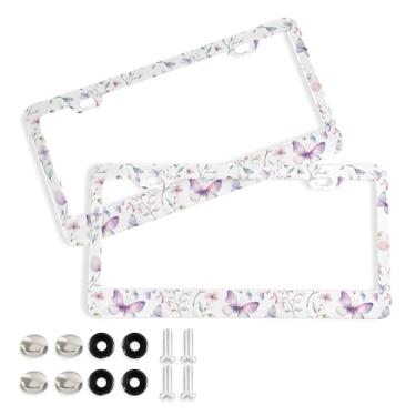 Imagem de SEHANY Molduras de placa de licença de flores florais coloridas, capas de moldura de placa de carro de alumínio à prova de ferrugem com orifícios elípticos e parafusos serve para veículos padrão dos