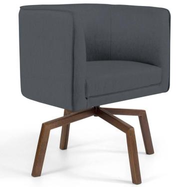 Imagem de Poltrona Decorativa Giratória Base Ka Madeira Betina C-03 Corano Cinza - Domi