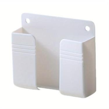 Imagem de 1 suporte de parede para celular, organizador de parede sem perfuração, com ganchos para estações de carregamento, controle remoto, armazenamento, entrada, branco