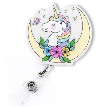 Imagem de Carretel de crachá retrátil de unicórnio fofo, carretel de crachá personalizado para estudantes de enfermagem RN CMA CNA LPN médico, trabalhador e professor médico, porta-crachá para amantes de