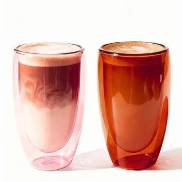 Imagem de ELEMENT LABS Caneca de vidro de parede dupla com isolamento de 425 g para bebidas quentes, degustação de café, bebidas de Natal, casa, café, noites aconchegantes, presentes de Natal em marrom âmbar