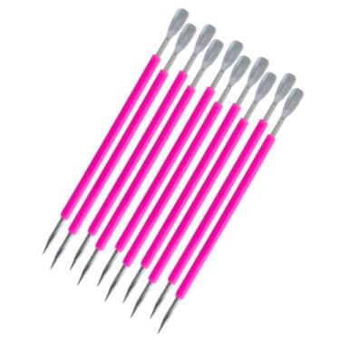 Imagem de Kit 10 Espátula e Palito Bastão Mista Silicone Cutelaria Empurrador Curvo Unha Aço Inox Manicure Pedicure Salão Profissional Marca MONOLO MULTISHOP (Rosa)