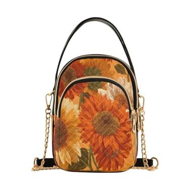 Imagem de CEBUGI Bolsa tiracolo feminina clutch para telefone girassóis elegante bolsa de ombro com alça de corrente removível