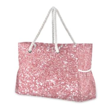 Imagem de Wassud Bolsa de praia fofa brilhante grande bolsa de praia para mulheres, impermeável, à prova de areia, bolsa de viagem com zíper e bolso para piscina academia acampamento