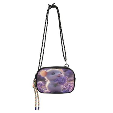 Imagem de STAYTOP Linda bolsa tiracolo branca para mulheres e homens, bolsa tiracolo pequena para mulheres e homens, mini bolsa de viagem - linda mouse branco e flores