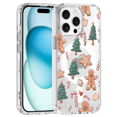 Imagem de JOYLAND Capa para iPhone 15 Pro, compatível com MagSafe, capa de telefone transparente com design de bengala de doces de Natal, capa protetora antiamarelamento TPU macio à prova de choque com proteção