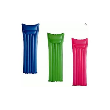 Imagem de Colchão Inflável para Piscina e Praia, PVC, 183x69cm, com Encosto de Cabeça, Cores Sortidas Azul, Amarelo e Rosa