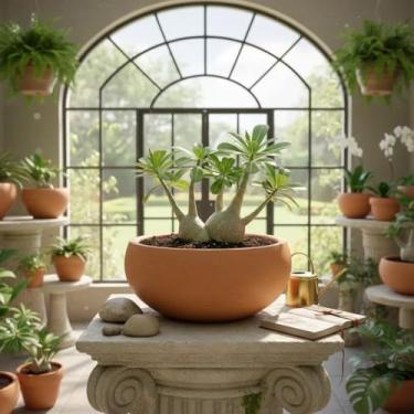 Imagem de Quintal De Casa Vaso Bacia Lisa Adenium, Cerâmica e Barro Marrom Terracota, 24 cm Boca x 21 cm Base x 10 cm Altura, Com Furos de Drenagem, Estilo Rústico, Para Plantas Naturais