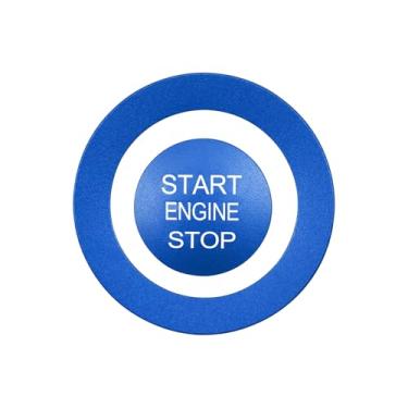 Imagem de LANZMYAN Capa de botão Push Start Stop compatível com Nissan Keyless One Click Push Start Button Trim Sticker para Sentra 8th 2020-2023 acessórios interiores de liga de alumínio (2 peças, azul)