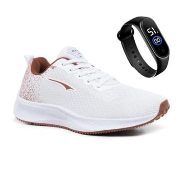 Imagem de Kit Tênis Caminhada Academia Feminino Confortável Leve Esportivo + Relógio (Branco, BR, Adulto, Numérico, 36)