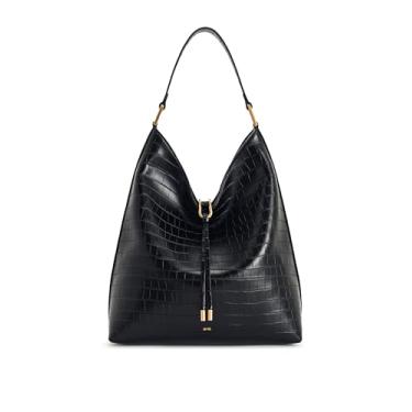 Imagem de JW PEI Bolsa de ombro feminina Aria de camurça sintética, Croc preto, Medium