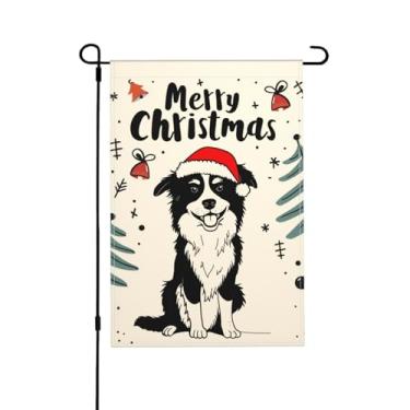 Imagem de Bandeira de jardim de Natal Border Collie Dog dupla face vertical sazonal inverno exterior quintal decorações de gramado 12,5 x 18 polegadas