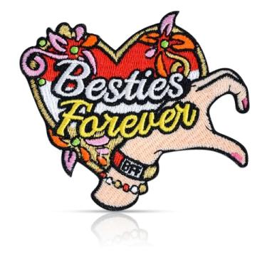 Imagem de Besties Forever Patch de coração, remendo bordado com gestos de mão BFF, patch colorido de amizade de 9 x 7 cm, aplique de moral para jaquetas, bolsas, lembrança de melhor amigo (jogador 2)