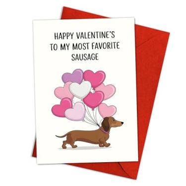 Imagem de Cartão Feliz Dia dos Namorados para amantes de cães – Cão de salsicha de dachshund fofo com balões de coração, divertido cartão de dia dos namorados para ele ou ela, cartão de felicitações romântico