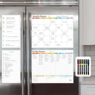 Imagem de Conjunto de calendário apagável a seco não magnético para geladeira - Calendário mensal e semanal reutilizável de 35 cm x 29 cm - menu de 16,5 x 29 cm para a maioria das superfícies lisas - 6