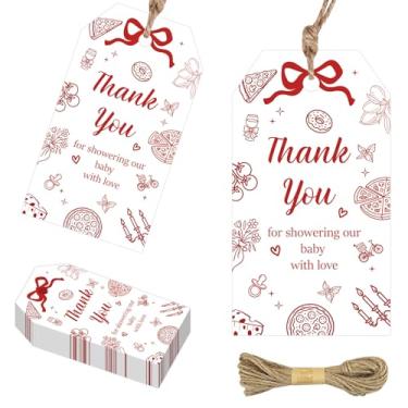 Imagem de Slice Slice Baby Thank You Tags Pizza Tema de Laço Vermelho Decorações de Chá de Bebê Uma Entrega Especial está a Caminho Etiquetas para Fast Food Pizza Festa Hora Fatia Fatia de Chá de Bebê Artigos