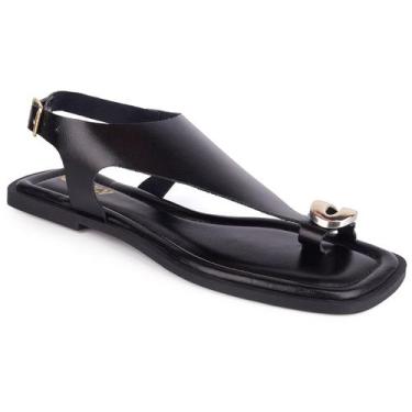 Imagem de Sandália Feminina Rasteirinha Detalhe Dedo com ABS Dourado Sem Salto C