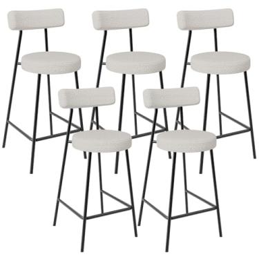 Imagem de Kit 05 Banquetas Baixa Para Cozinha Sala De Jantar Bar Bancada Milão L02 Bouclê Cru - Lyam Decor