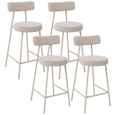 Imagem de Kit 04 Banquetas Baixa Cozinha Sala Jantar Bancada Milão Arena L02 Bouclê Bege - Lyam Decor