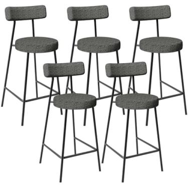 Imagem de Kit 05 Banquetas Baixa Para Cozinha Sala De Jantar Bar Bancada Milão L02 Linho Mescla Chumbo - Lyam Decor