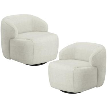 Imagem de Kit 02 Poltronas Decorativa Orgânica Giratória Para Sala Living Barolo L06 Linho Cru - Lyam Decor