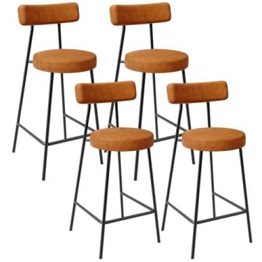 Imagem de Kit 04 Banquetas Baixa Para Cozinha Sala De Jantar Bar Bancada Milão L02 Couríssimo Canela - Lyam Decor