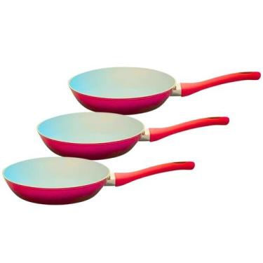 Imagem de Kit 3 Frigideira De Indução Cerâmica Antiaderente 24cm Miami Vermelha 