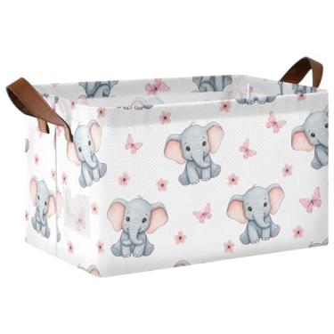 Imagem de Cestos organizadores de prateleira dobráveis para armazenamento de quarto, cestas decorativas para decoração de casa para organização e armazenamento de quarto, 17 x 29 x 26 cm, elefante fofo