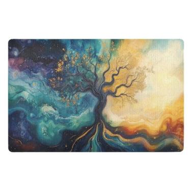 Imagem de Joisal Waves Tree Tapete de boas-vindas colorido ao ar livre, tapetes para casa, antiderrapante, lavável, tapetes de porta internos 81 x 50 cm