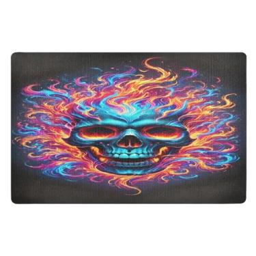 Imagem de Joisal Tapete de boas-vindas de caveira flamejante, engraçado, tapete de lavanderia, caçador de sujeira, tapetes de entrada interna para casa 81 x 50 cm