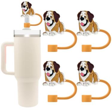 Imagem de Capas de palha de silicone fofas para copos Stanley 20/30/1,134.0 g - 10 mm/0,4 pol. Design de flores tampas à prova de poeira - Protetor reutilizável para canudos de 9-10 mm