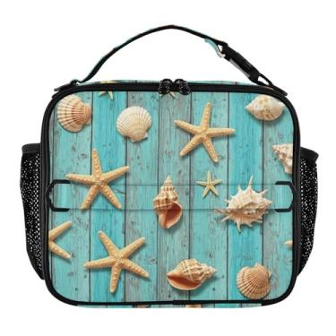 Imagem de Joisal Lancheira tropical com conchas, estrela-do-mar, para mulheres, meninas, lancheira, alça de ombro ajustável, masculina, infantil, lancheira para trabalho, linda bolsa isolada rosa