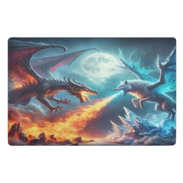 Imagem de Tapetes de porta laváveis Dragon Fire Ice para ambientes internos para casa, mini tapete, decoração de entrada