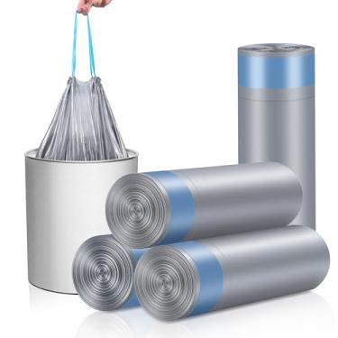 Imagem de Sacos de lixo pequenos de 15L, forros de lata de lixo com cordão durável com vazamento - Design à prova de vazamento para banheiro, escritório e casa 17,5 x 50,8 cm (75 unidades)